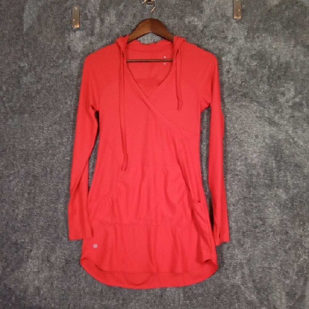 Athleta Wick-it Wader Swim Cover Up Hoodie Long Sleeve Red Womens Xs